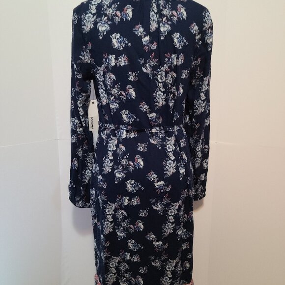 MISSES SONOMA GOOD FOR LIFE BOTTOM RUFFLE HEM DRESS DARK BLUE FLORAL SZ MEDIUM - Picture 9 of 12